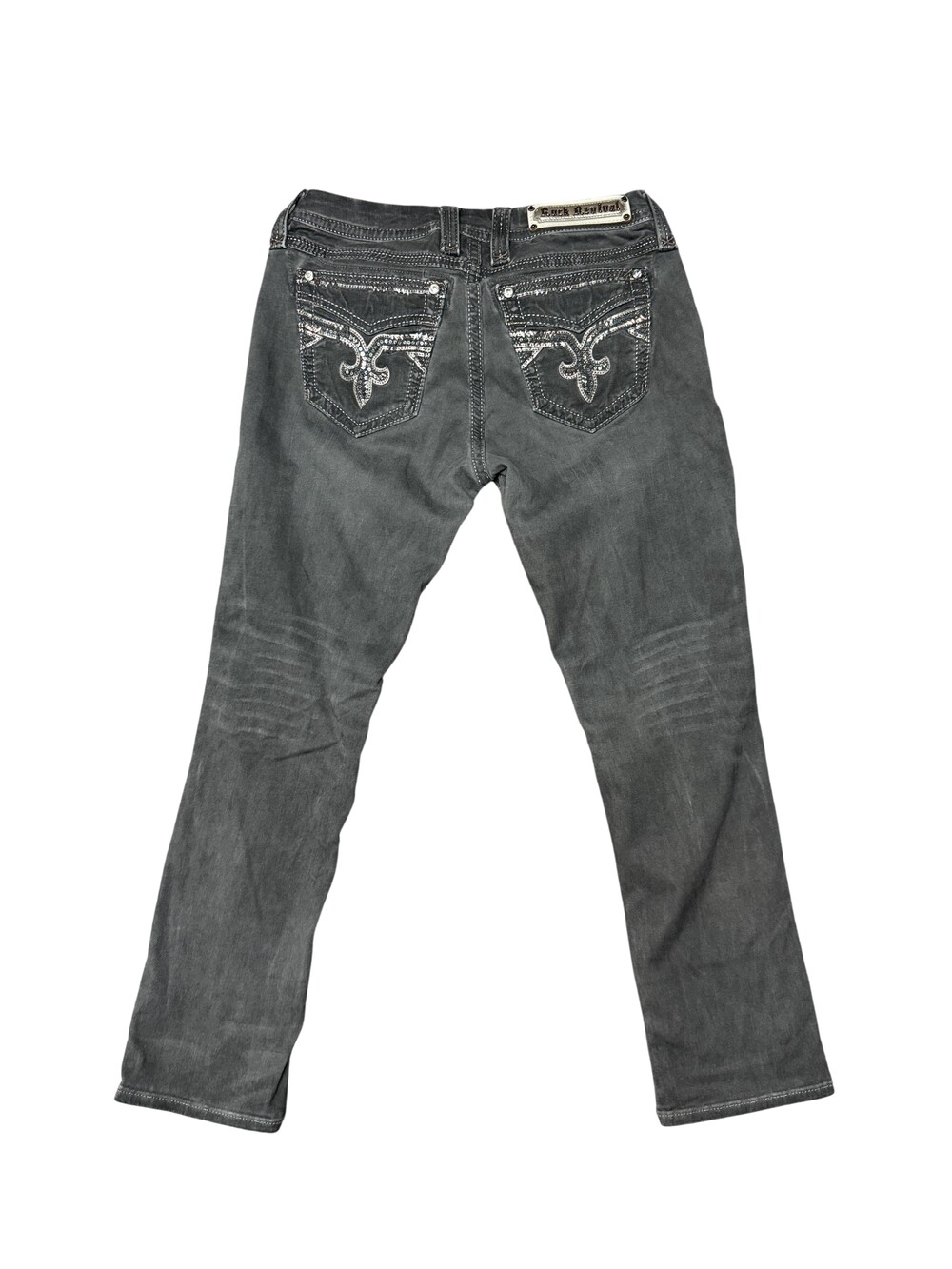 Rock Revival Boris Crop Jeans Womens 29 Gray Slim Charcoal Rhinestone Sequin